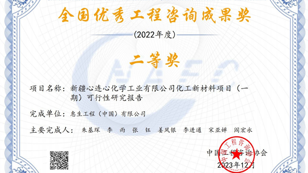 惠生工程在国家及省部级优秀咨询成果奖评选中取得优异成绩